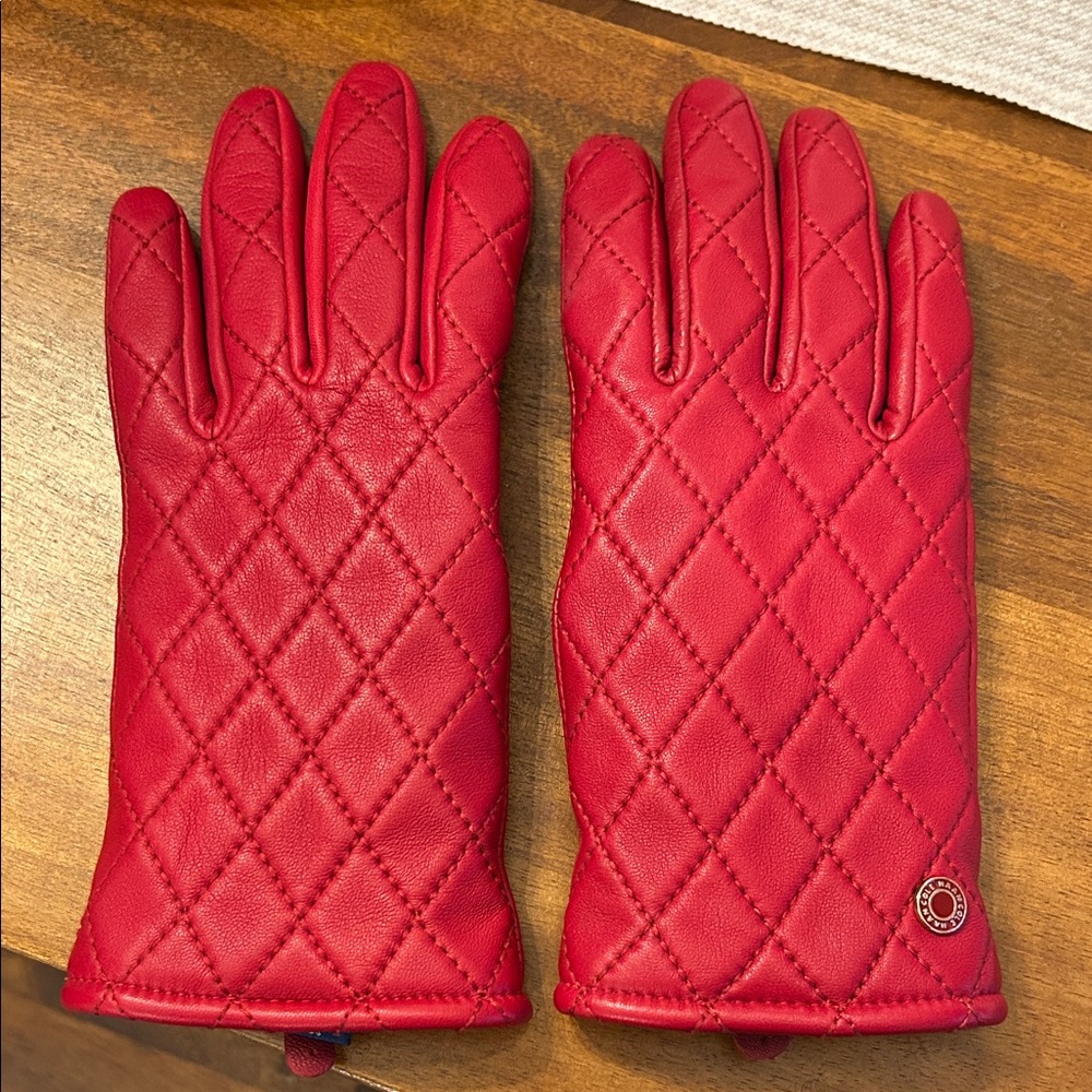 Cole Hann Quilted Red Leather Gloves